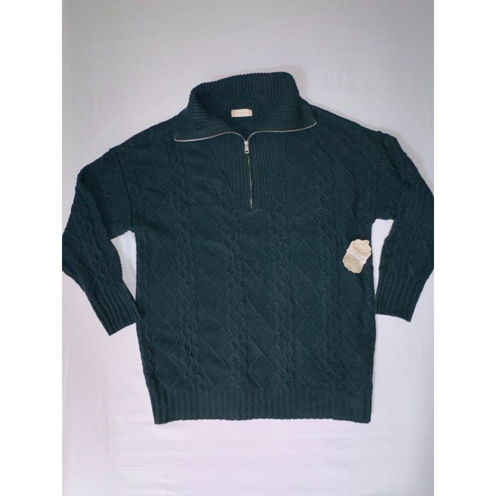 NWT Altar'd State Forest Green Cable Knit Half Zip Sweater | Size Large